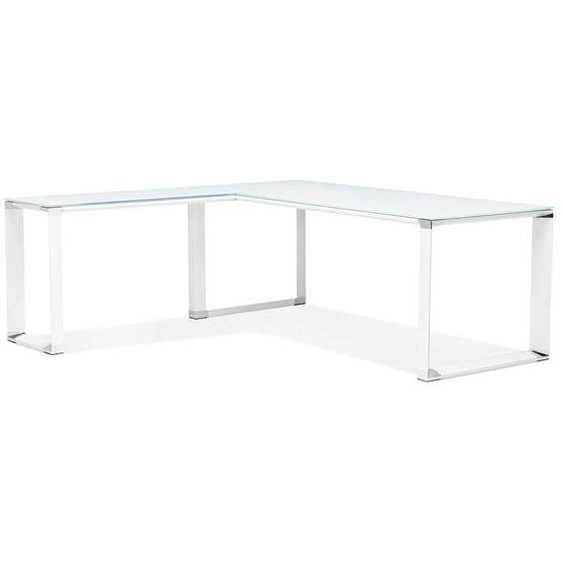 Grand bureau de direction en angle XLINE en verre blanc (angle au choix) - 200 cm