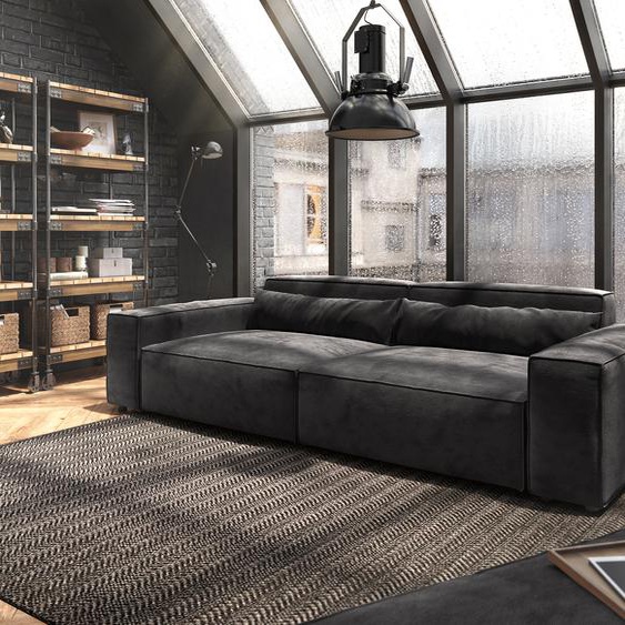 Big-Sofa Sirpio XL 270x130 cm Microfibre Noir avec Tabouret, Grands canapés