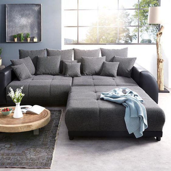 Grand-Canapé Violetta 310x135 cm noir avec tabouret, Grands canapés