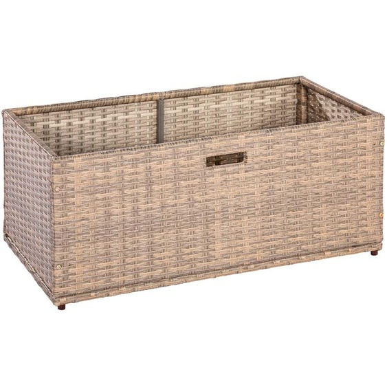 Grand coffre de rangement Merxx pour banc dangle - structure en acier avec revêtement en plastique tressé gris/beige - 28823-258