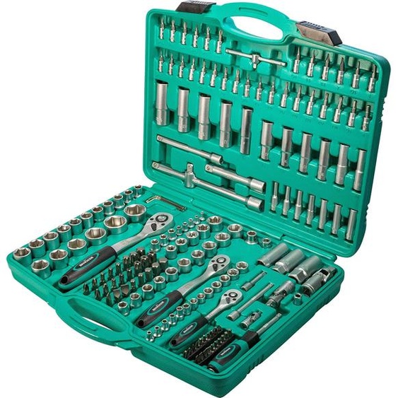 Grand coffret à outils 171 pièces 1/2 3/8 1/4 avec cliquet en acier au chrome-vanadium I Douilles I Clés hexagonales I PH PZ I Embouts I dans un coffret à outils de WIESEMANN 1893 I 80119