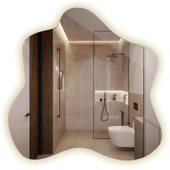 Grand miroir irrégulier LED sans cadre, idéal pour chambre et salon - 68 x 67 cm - lumière neutre