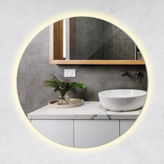 Grand miroir LED Rond, idéal pour chambre spacieuse, 100 cm - lumière chaude