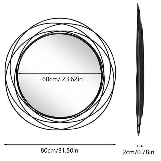 Grand miroir mural de 80 cm - Miroir de salle de bain rond - Style industriel - Cadre en métal - Miroir de maquillage - Argenté