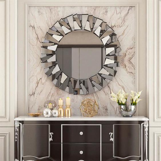 Grand Miroir Mural Décoratif Rond 79x79cm Miroir Art Déco pour Salon Chambre Salle de Bain Entrée Maison
