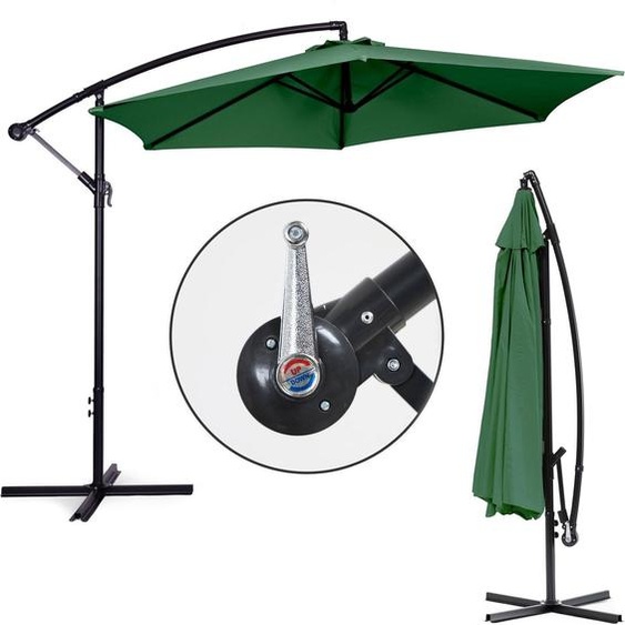 Grand parasol de jardin pliable à bras déporté, 3 m, vert, 6 baleines, MultiGarden