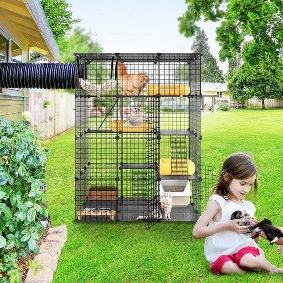 Grand parc à chats à 4 étages avec hamac - Cage amovible en fil métallique pour petits animaux - Clôture pour 1 à 4 chats - Cage pour animaux de compagnie DIY