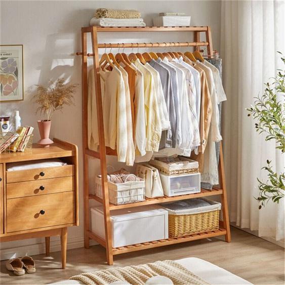 Grand Porte-manteaux Vestiaire en Bambou 43.5x80x165cm Meuble dentrée Porte Vêtement avec Étagères pour Chaussures