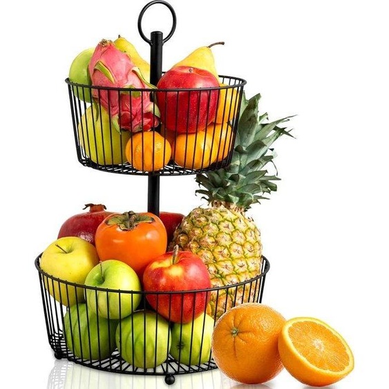 Grand présentoir à fruits XL, noir, 47 cm de haut, plateau à fruits, présentoir offrant un maximum despace, corbeille à fruits, noir