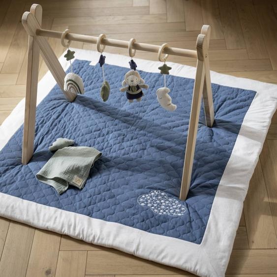 Grand Tapis De Jeu En Coton Matelassé - Petit Nuage Blanc/bleu