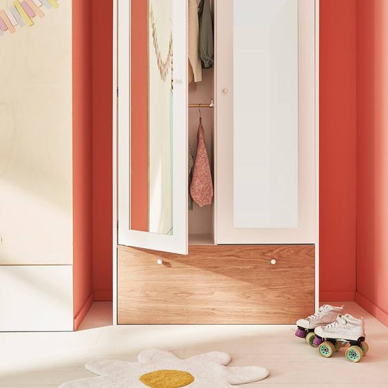 Grande armoire 2 portes avec miroir + grand bac de rangement - ROMA blanc