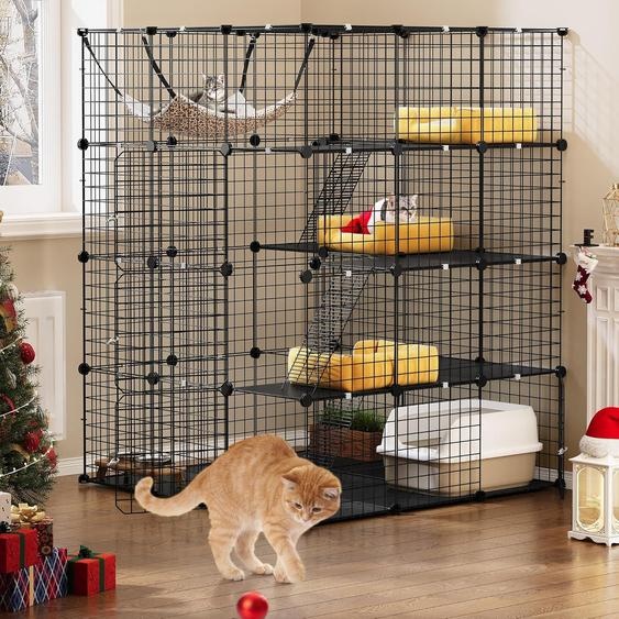 Grande cage à chats avec 4 étages et hamac - Cage amovible en fil métallique pour petits animaux - Clôture pour 1 à 4 chats - Cage pour animaux domestiques DIY