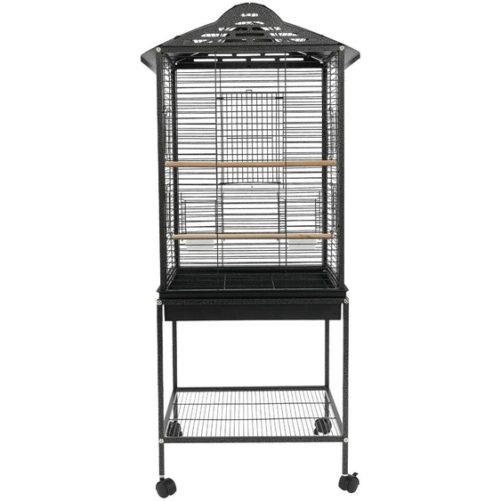 Grande cage à oiseaux sur pied - Cage pour perroquets, volière - 48x46x122 cm - Toit ouvrable - Équipée de roulettes avec freins - Métal - Noir