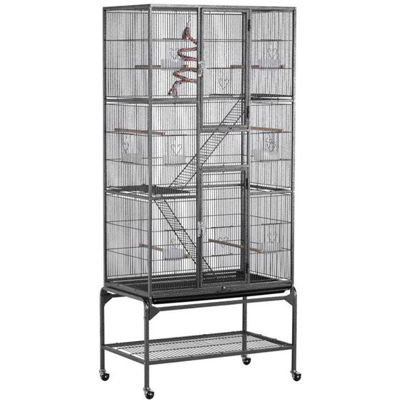 Yaheetech - Grande Cage Oiseaux Volière avec Pied sur Roulette 81 x 46,5 x 175,5 cm Noir