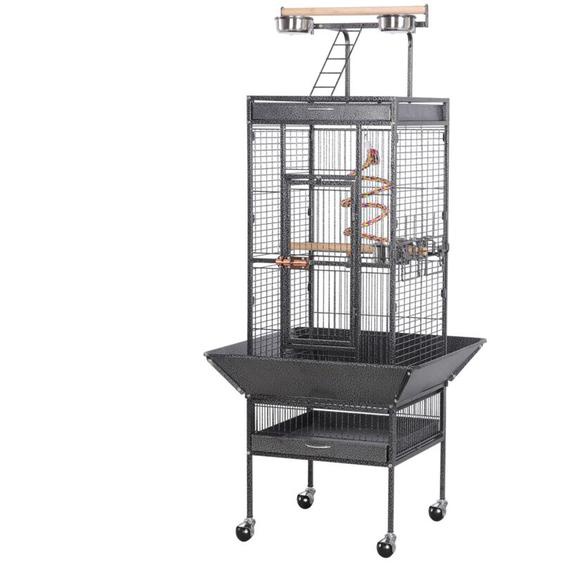Yaheetech - Grande Cage Perroquet Volière Oiseaux Métal Roulettes Mobile Zone Jeu Cacatoès Perruche Canaris Perroquet Noir