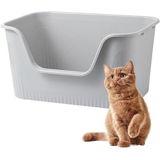 Grande cage pour chat en plastique sans couvercle, 55 x 40 x 26 cm, hygiénique, facile à nettoyer, grise
