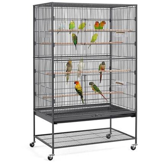 Yaheetech - Grande Cage sur Pied Volière Canaries Perroquet Grosses Perruches Cage Oiseaux sur roulettes Cacatoès Ara 2 Étages avec Support 93,5 ×