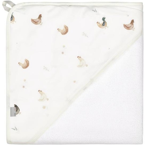 Grande Cape De Bain En Coton Et Bambou Gallina Écru – Motif Poules Champêtre