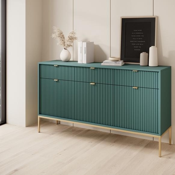 Grande Commode Vert Bouteille avec Structure Dorée - 154X39X83cm