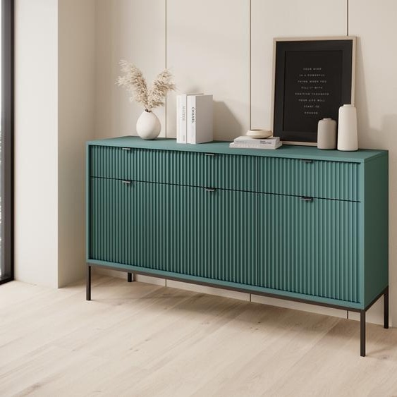 Grande Commode Vert Bouteille avec Structure Noire - 154X39X83 cm