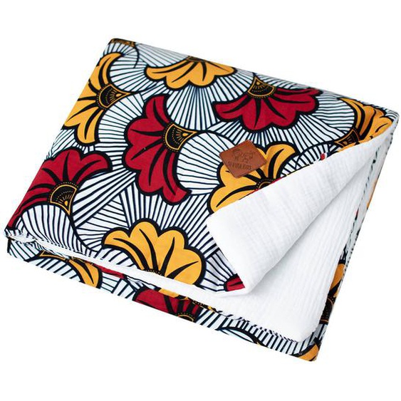 Grande Couverture Plaid En Coton Wax Fleurs De Mariage Rouge
