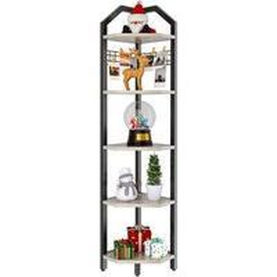 Grande étagère industrielle à 5 compartiments, en fil métallique, 28 x 28 x 180 cm, avec compartiment pour échelle et compartiment pour plantes, pour le salon, la chambre, la cuisine ou le balcon, gris