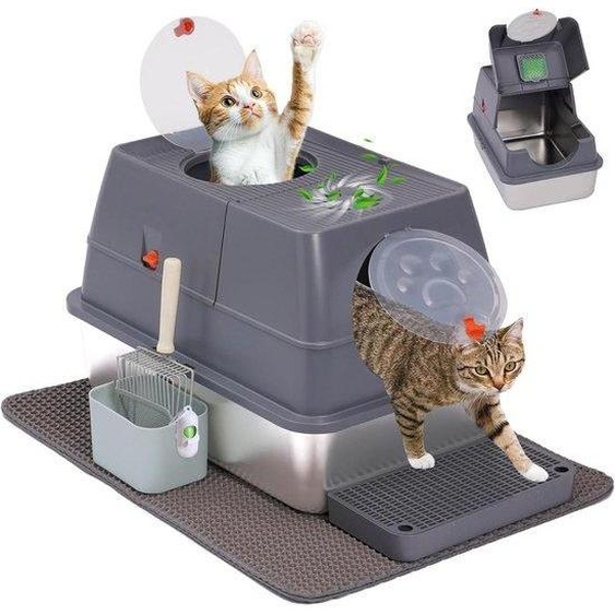 Grande litière pour chat en acier inoxydable avec couvercle