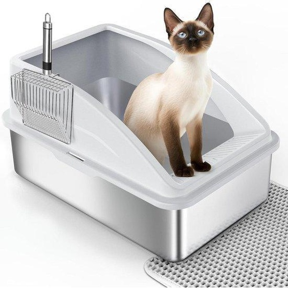 Grande litière pour chat XXL 28 L en acier inoxydable