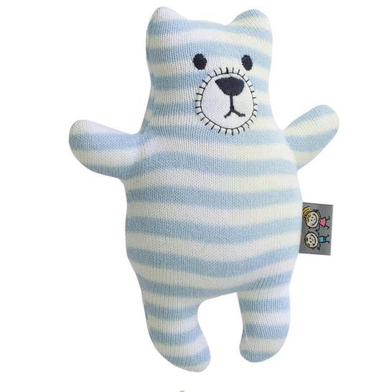 Grande Peluche En Coton Bio Tricoté Ourson Bleu