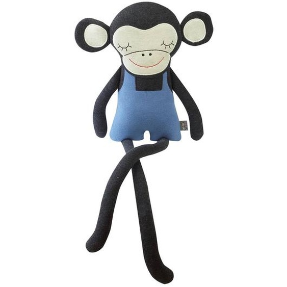 Grande Peluche Singe En Coton Tricoté Bleu