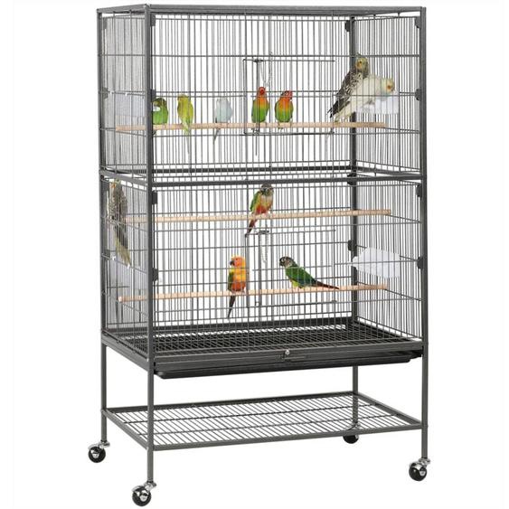 Yaheetech - Grande Volière Cage Oiseaux sur roulettes Canaries Perroquet Perruches Cacatoès Ara 2 Étages avec Support 79 x 52 x 132 cm