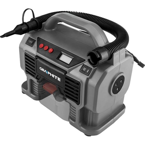 GRAPHITE Energy+ Compresseur à batterie 18V sans batterie, tension dalimentation (allume-cigare) 12V DC, compresseur et pompe, fonction de vidange, puissance nominale