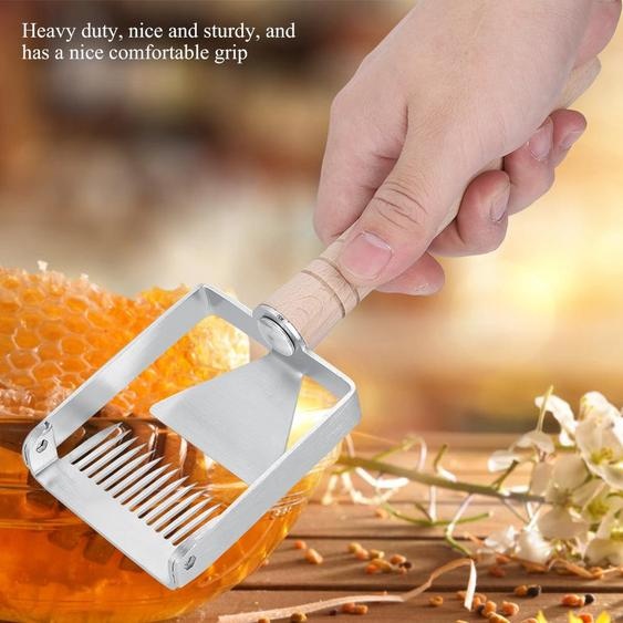 Grattoir en acier inoxydable pour miel en rayons, fourchette à désoperculer pour lapiculture, manche en bois