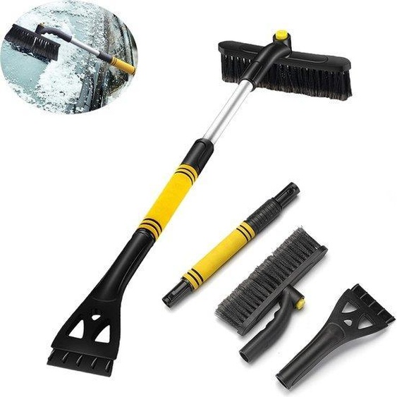 Grattoir pour voiture avec balai, 90 cm, grattoir à glace amovible 2-en-1, brosse à neige télescopique avec grattoir à glace, poignée avec insert en caoutchouc (jaune)