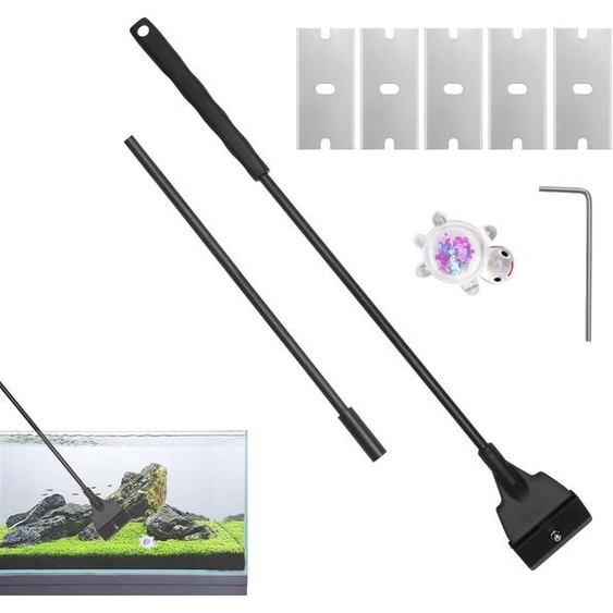 Grattouille pour aquarium, 58 cm, avec 5 lames en acier inoxydable, dotée dune tige amovible, pour aquariums en verre