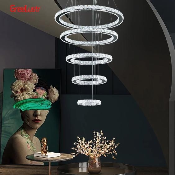 GreeLustr Plafonnier Led suspendu en cristal chromé, design moderne, éclairage dintérieur, luminaire décoratif de plafond, lumière à intensité réglable, idéal pour un salon ou une chambre à coucher
