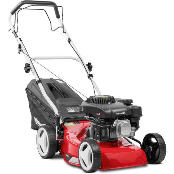Tondeuse à gazon 5cv 139cc essence, largeur coupe 41cm 17, hauteur de coupe 25-75mm réglable 7 positions, panier 45L, automotrice Greencut GLM690X