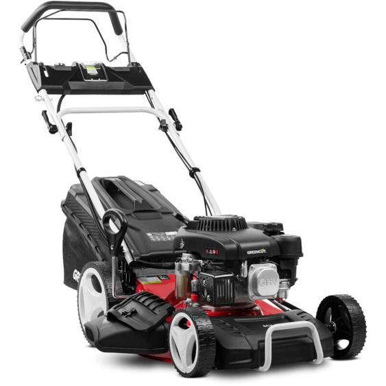 Tondeuse à gazon essence Greencut GLM770XE - 150cc 4cv - Démarrage électrique 4 temps automotrice - Lame acier double tranchant 460mm 18 - Hauteur de