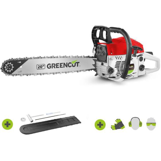 Greencut - Tronçonneuse à essence 65cc 3,8cv, moteur 2 temps, lame 20, longueur de coupe 50,8cm, abattage, 5,65kg, avec fourreau GS650X