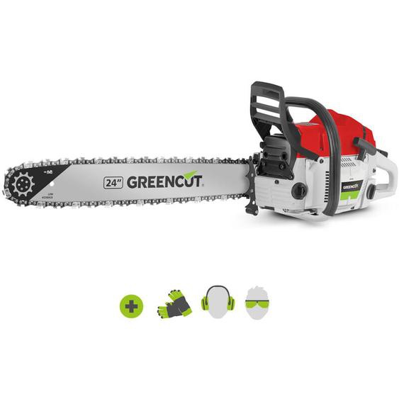 Greencut - Tronçonneuse à essence 75cc 4,8cv, moteur 2 temps, épée de 24 pouces, épée dentelée, guidon ergonomique GS750X
