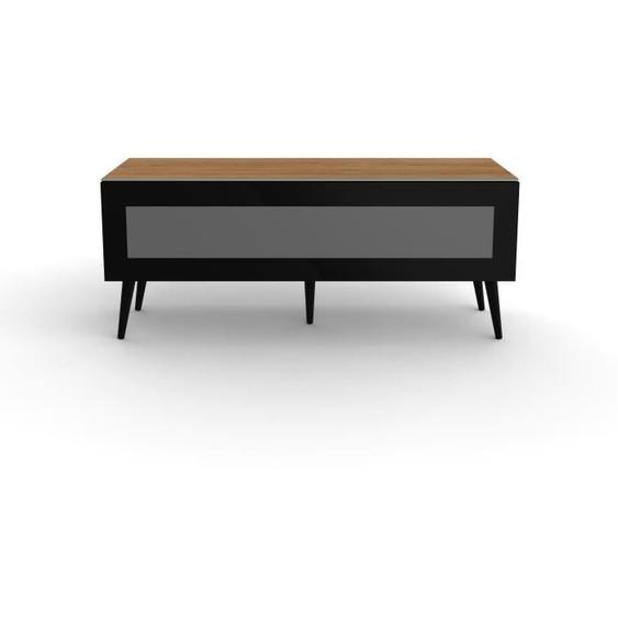 GREENWICH - Meuble TV bois clair avec porte en verre infrarouge noire