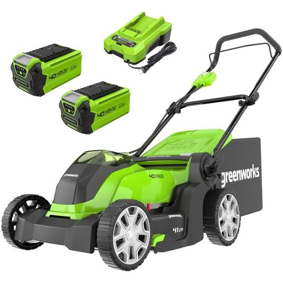 Greenworks G40LM41K2x Tondeuse à gazon sans fil 40V 41cm Incl. 2 batteries 2Ah et chargeur