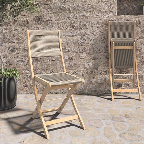 Greta - Lot de 2 chaises de jardin en bois dacacia et corde - Couleur - Ecru