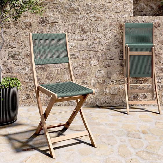 Greta - Lot de 2 chaises de jardin en bois dacacia et corde - Couleur - Vert