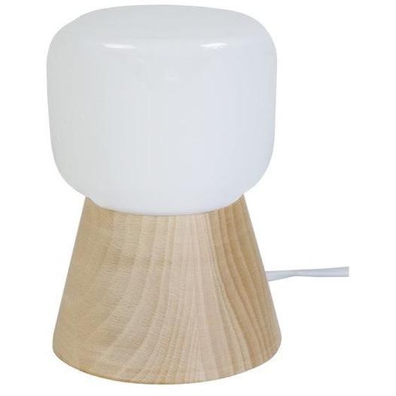 GRIFFO A-Lampe de chevet conique bois  naturel Abat-jour: cylindre verre opale 1 ampoule E14 inspiration nordique P11xD11xH16cm