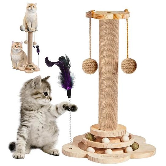 Griffoir, arbre à chat, arbre à chat pour grands chats, avec balle de jeu, sisal naturel et balle suspendue, arbre vertical