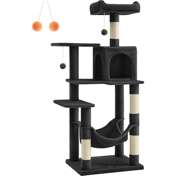 Griffoir Rootz - Arbre à chat - Aire de jeux pour chat - Panneaux de particules, tissu peluche et sisal - 55 cm x 45 cm x 143 cm