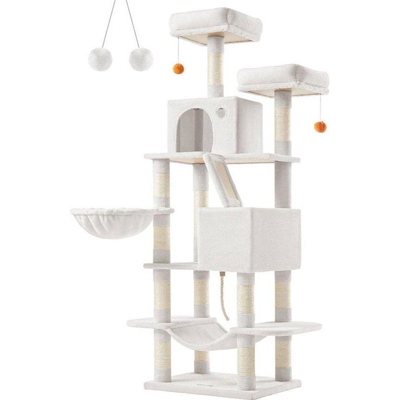 Griffoir Rootz - Arbre à chat - Tour pour chat - Carton aggloméré - Peluche - Sisal - 55 cm x 45 cm x 168 cm - Blanc crème - 18,4 kg - Charge maximale : 65 kg