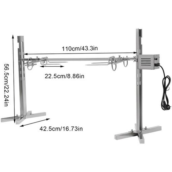 Gril à brochettes BBQ électrique, réglable en hauteur, capacité de charge de 40 kg, TEL QUIL EST INDIQUÉ