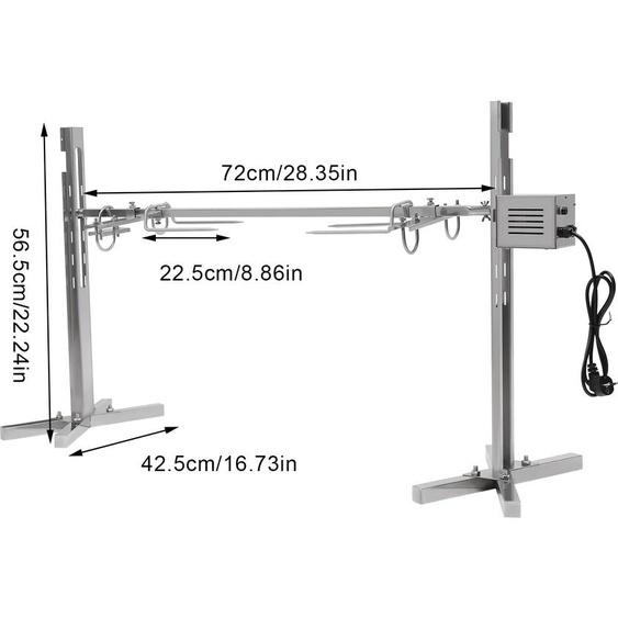 Gril à cochon de lait en acier inoxydable, réglable en hauteur, grande capacité de charge, argenté